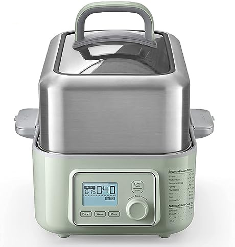 Vaporizador eléctrico de alimentos, vapor rápido en 60 segundos, bandejas de 2 niveles sin BPA, funcionamiento con un solo toque, diseño multifuncional digital, apagado automático y protección contra