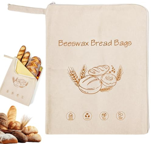 Beeswax Bread Bag for Homemade, Reusable Loaf Beeswax Guard Bag for Sourdough, 17X13 Inch Linen Bees Wax Bread Bags for Keep Fresh, Freezer Safe (Beige 1*zip)