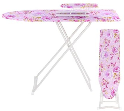 Folding Ironing Boards, 107x30cm Full-Size Ironing Board, Lightweight Iron Board with Cotton Cover, Portable Tabletop Iron Boards, Non-Slip Feet & Irons Rest (Pink)