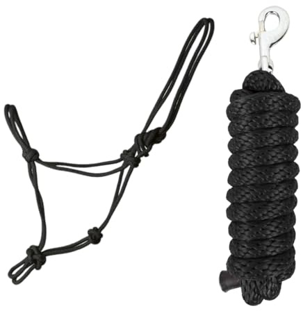 JA Horse JA4034 Knotenhalfter Set mit Karabinerhaken, Schwarz, Full/COB | Bolt Snap, Bodenarbeit Pferd, Halfterset, Seilhalfter, Trainerstrick, Reitseil, Reitsport Zubehör, Profi