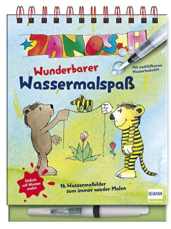 Janosch - Wunderbarer Wassermalspaß: Einfach mit Wasser malen - Janosch-Malbuch mit 16 Bildern, die sich beim Kontakt mit Wasser bunt färben, mit nachfüllbarem Wassermalstift, ab 3 Jahren