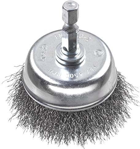 kwb Brosse boisseau fine, ondulée, fil d'acier HSS, Ø 50 mm pour métal et pierre, brosse métallique pour perceuse y compris tige hexagonale E6.3, pour dérouiller, décalaminer