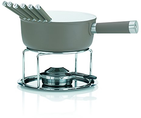 kela 16560 Käsefondue-Set, 10-teilig, Keramisch beschichtet, Aluguss, Induktionsgeeignet, 1 L Lancy, Taupe