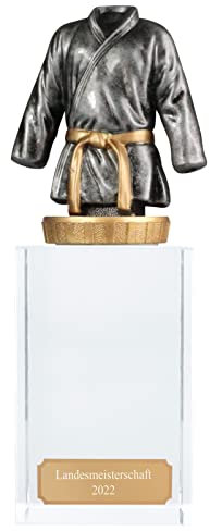 Pokal, Trophäe Kampfsport Judo Karate mit Glassockel 18cm hoch Größe L mit Gravur