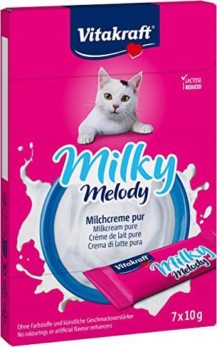 Vitakraft Milky Melody Pur, Katzensnack, Milchcreme für Katzen, zum Verwöhnen, ohne Zuckerzusatz (1x 70g)