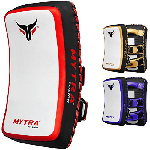 Mytra Fusion Thai Pad Kick Shield MMA Kickboxing Muay Thai Training Pad Arm Pad Strike Shield (White Red)