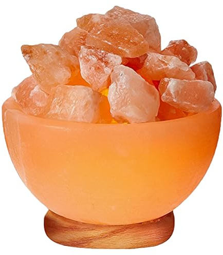 Himalayan Glow Natural Pink Salt Lamp Bowl with Crystal Chunks | Hand-Carved Himalayan Salt Lamp for Air Purification & Calming Ambiance | Home & Office Décor