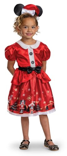 Disney Minnie Mouse Costume for Toddlers, Official Licensed Product by Disguise, Christmas Themed Minnie Mouse Dress, Includes Christmas Minnie Ears Headband, For 3-4 Years