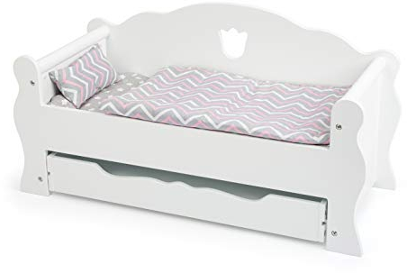 small foot Puppentagesbett aus Holz, inkl. Matratze, bunter Decke und Kissen, mit Schublade, ab 3 Jahren, 12024