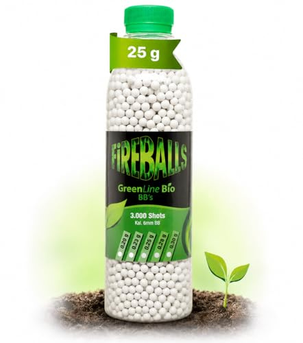 FireBalls Bio BBS 6mm Green Line – Premium Softair Munition Weiß – 5.95mm High Precision – Biologisch abbaubare Airsoftkugeln in Flasche