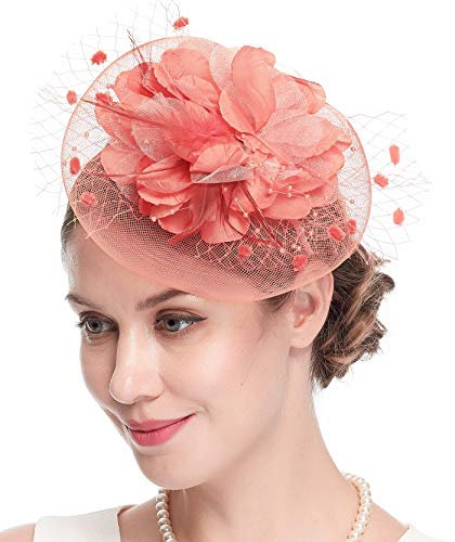 Fascinator-Hut für Damen, 50er-Jahre-Kopfbedeckung mit Schleier, Blume, für Cocktailparty, Hochzeit, Teeparty, Kirche, Pferderennen - - Einheitsgröße
