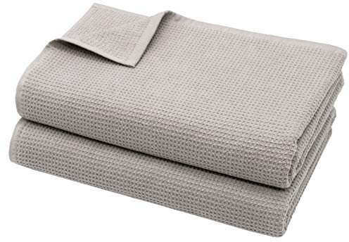 ZOLLNER 2er Set Saunatücher in 70x180 cm - langlebige Badetücher in grau - mit praktischem Aufhänger - Zeitloses Waffelmuster - waschbar bis 95°C - Baumwolle - Hotelqualität