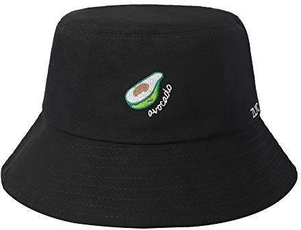 ZLYC Unisex Sommer Süß Eimerhut Fischerhüte (Avocado schwarz)
