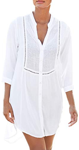 YouKD Bohemiska tunika, toppar, spets, blommig kofta badkläder coverups sommar, strandponcho, Vit 2, en storlek