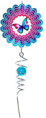 CIM Metall vindklocka – Mini Rainbow Butterfly Spiral – 125 mm – lättroterande vindmobil med lysande färger – inklusive upphängning – attraktivt rum – fönster och trädgårdsdekoration