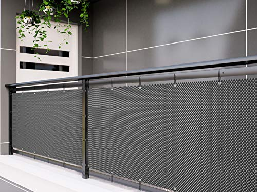 Dynamic24 Polyrattan Sichtschutzmatte in Rattan-Optik PVC Sichtschutz Matte Sichtschutzzaun Balkongeländer Sichtschutzwand Balkonsichtschutz Balkon Zaun Windschutz OHNE Ösen (grau meliert, 300x90cm)