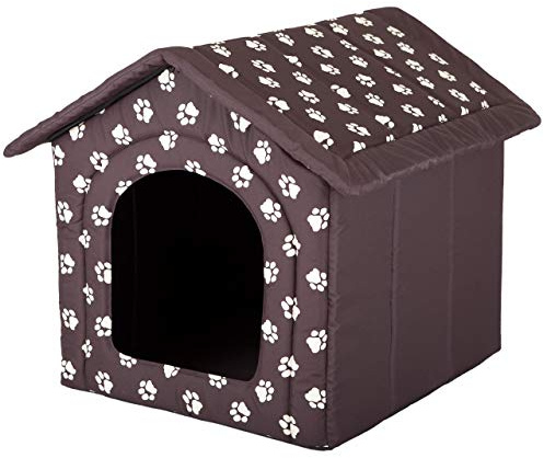 Pillowprim Hundehütte Hundehöhle Hundebett Hundehaus Katzenhöhle Größe XXXL - 76x72 cm braun mit Pfoten