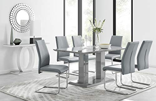 Furniturebox UK Dining Set - Imperia Dining Table Set with 6 Lorenzo Chairs - Stunning High Gloss Grey (Dining Table + 6 Grey Chairs)