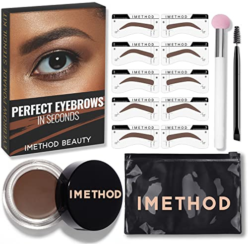 iMethod Eyebrow Stamp and Eyebrow Stencil Kit - Eye Brow Stamping Kit, Brow Stamp Kit, Brow Stencil and Stamp Kit, Brow Trio Eyebrow Kit, Perfect Bushy Eyebrows, Ash Brown