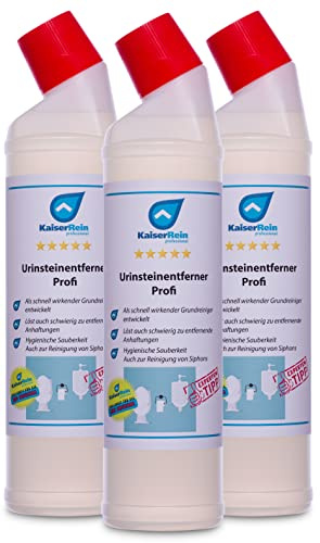KaiserRein Profi Urinsteinentferner extra stark 3x 750 ml flüssig Urinsteinlöser I WC Reiniger extra stark I Toilettenreiniger I Sanitärreiniger I Badreiniger und Kalkentferner