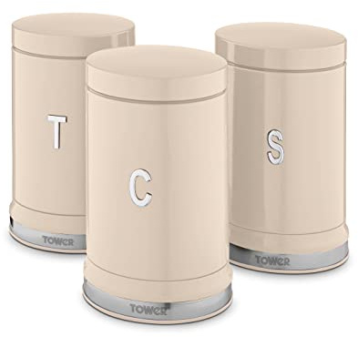 Tower T826171CHA Belle Set of 3 Canisters, Tea/Coffee/Sugar Storage, Chantilly Cream