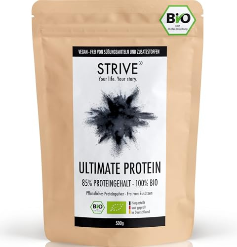 STRIVE ULTIMATE PROTEIN | Vegan | 100% BIO | Pflanzliches Bio-Proteinpulver aus Reis, Erbse, Hanf - Natur - Frei von Aromen und Süßungsmitteln aus Liebe zum Bizeps - Veganes Eiweiß-Pulver DE-ÖKO-039
