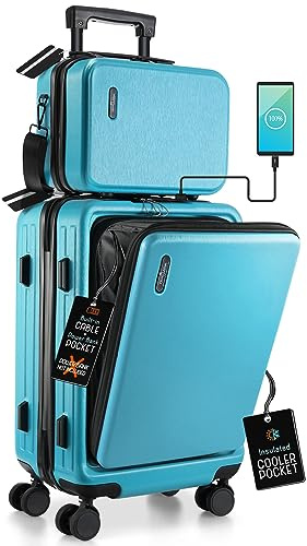 TRAVELARIM 20 Inch Carry On Luggage 22x14x9 Airline Approved, Carry On Suitcase with Wheels, Hard-shell Carry-on Luggage, Durable Luggage Carry-On, Teal Small Suitcase with Cosmetic Case
