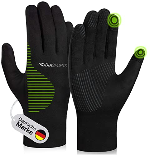 Diasports Handschuhe Herren & Damen | Touchscreen Laufhandschuhe | Fahrradhandschuhe mit Anti-Rutsch | Winterhandschuhe Outdoor | Fußball Handschuhe Sport | Dünne Winter Thermohandschuhe Grün, M