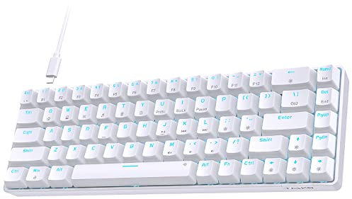 TMKB T68SE Gaming Keyboard, 60% Mechanical Keyboard, LED Backlit Ultra-Compact 68 Keys Wired Mini Keyboard with Separate Arrow/Control Keys for Windows Laptop PC Gamer Typist with Red Switch-White