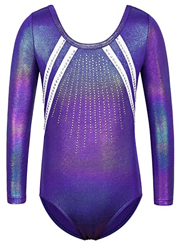 ZNYUNE 267 Langarm-Gymnastikanzug für Mädchen, Dunkelviolett, 14 A