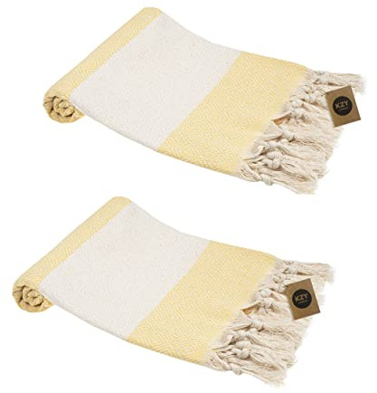 Juego de 2 toallas de mano turcas para cocina y baño, 50x100 cm, 18.5x40 pulgadas, toalla decorativa peshtemal absorbente prelavada para cara, manos, paño de cocina, paño de cocina (amarillo)