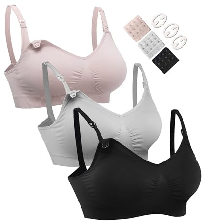 HOFISH 3PACK Full Bust Seamless Nursing Maternity Bras Bralette S-XXL with Extra Bra Extenders & Clips