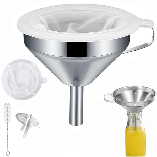 4Pcs Stainless Steel Funnel Set with 200 Mesh Filter - Food Grade, Dishwasher Safe