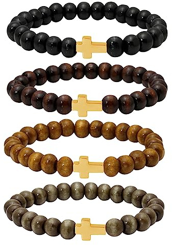Eigso 4 Pcs 8mm/10mm Holzperlen Armband für Damen und Herren Mala Meditation Gebeten elastisch