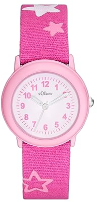 s.Oliver Armbanduhr Mädchen Kinder Quarzuhr Analog, mit Textil Armband, Pink, 3 bar Wasserdicht, Kommt in Uhren Geschenk Box, 2036751