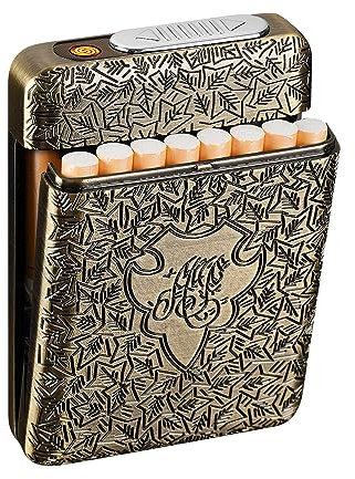 Étui à cigarettes avec briquet USB - 16 pièces - 84 mm - Briquets électriques rechargeables sans flamme et coupe-vent - Bronze