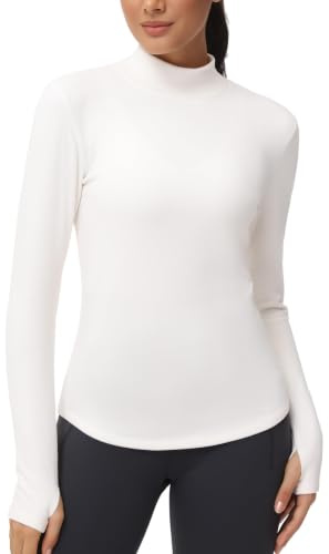 THE GYM PEOPLE Damen Rollkragen Thermounterwäsche Fleece Langarmshirt | Geschwungener Saum, Daumenlöcher, Schmal Geschnitten, Weiches, Warm, Hohe Elastizität, Rollkragenpullover für Freizeit Alltag