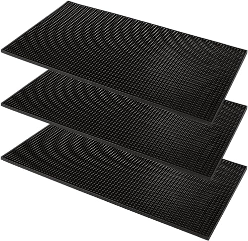 MUXHEL 3 tappetini da bar in gomma, 45 x 30 x 1 cm, nero, resistenti, antiscivolo, per tè, bar, ristoranti, caffè e piano di lavoro