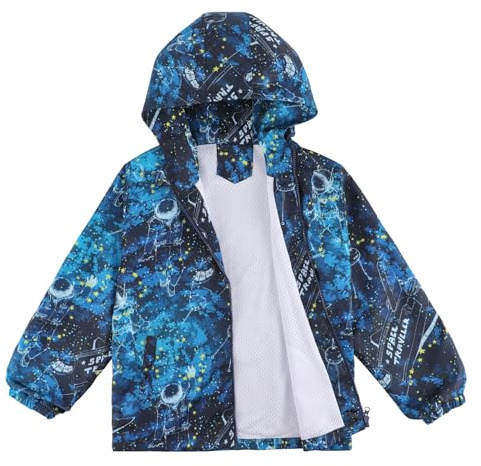 LACOFIA Veste Imperméable Enfant Garçon Veste Coupe Vent à Capuche Blouson de Pluie Léger Doublé de Maille pour Enfants 3~12 ans