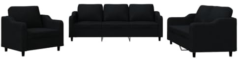 vidaXL Juego de sofás con Cojines 3 Piezas Tela Negro