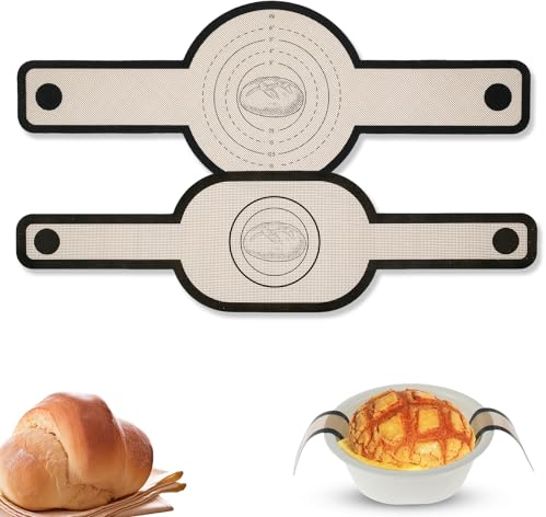 GUIJZSLTRG 2Pcs Silicone Baking Mat for Dutch Oven Liner Bread Sling, Heat-Resistant Sourdough Bread Baking Mat with Long Handle, Reusable Oval and Round Bread Baking Mat for Dough Pastry Cookies