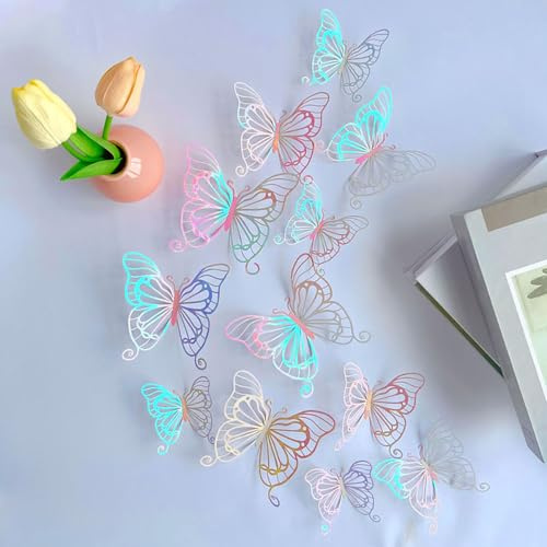 12 Stück Linie Wandtattoo Schmetterlinge Deko Wohnzimmer, Laser Rosa Butterflies For Crafts, 3D Schmetterling Für Die Wand, Butterfly Wall Decor Decorations
