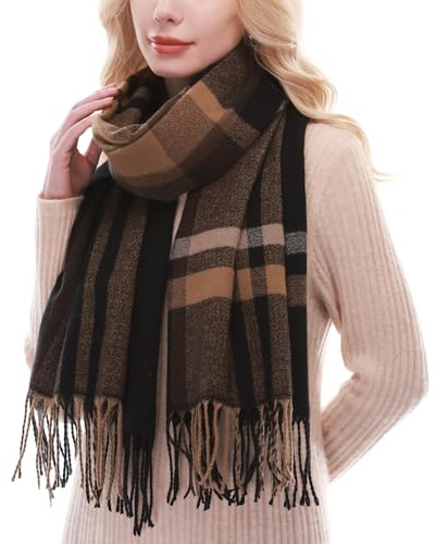 RIIQIICHY Ladies Brown Scarf for Women Winter Scarves Wraps Warm Tartan Blanket Scarf Pashmina Shawls Wraps