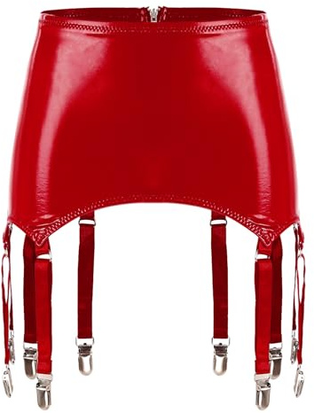 inhzoy Damen Strapsgürtel Leder Mit 8 Halter Lack Latex Strumpfhalter Strapshalter Mit Verstellbare Clip Hüftgürtel