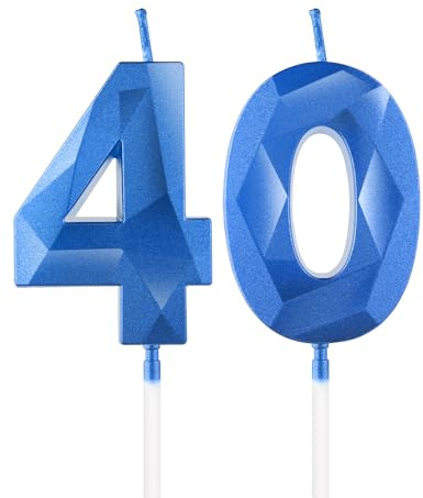 Königsblaue 40th Geburtstag Kerzen mit 3D Zahl 40 für Kuchen, Dekorationen für Frauen und Männer, Kuchendekorationen für Geburtstagsfeier und Hochzeitstag