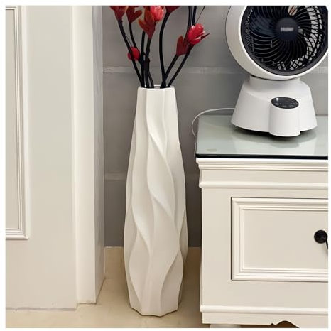 JETXYHUB Grande vaso in ceramica alto, supporto per fiori decorativi, vaso per piante artificiali e composizioni di fiori secchi, moderna decorazione per il soggiorno (bianco, 45 cm)