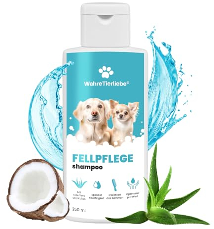 Wahre Tierliebe Hundeshampoo - Rückfettend mit Optimalem PH-Wert und Ohne Silikone | Kokosnuss-Extrakt & Aloe Vera | Hundeshampoo gegen Geruch und Schmutz | Fellpflege Hund Made in Germany, 250ml