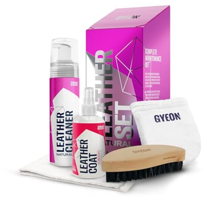 Gyeon LeatherSet - Kit de revestimiento de limpieza de cuero natural para automóviles, prelimpiador, más sellador de cuero, protección para asientos de coche, interior de cerámica hidrofóbica