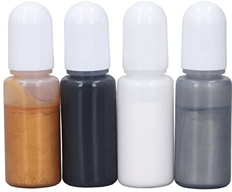 Harzpigment, 4 Farben, hochkonzentrierter farbiger UV-Farbstoff für Kunstharz-Schmuckherstellungsset, Bastelset, 9 Weiß, Silber, Grau, Gold, Schwarz (Set 9 White, Silver Gray, Gold, Black)
