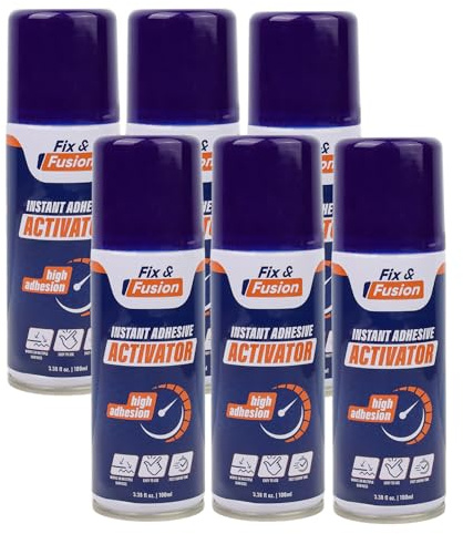 FIX & FUSION 100 ml Aktivatorspray, Soforthärtungsbeschleuniger für Cyanacrylat (CA)-Sekundenkleber für Holz, Kunststoff, Gummi, Granit sowie Heimwerker und, beschleunigt die Klebkraft, 6 Pack